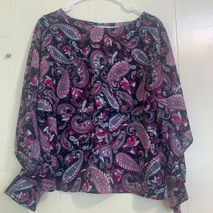 Libby Edelman Pink Black Open Long Sleeve Blouse Top Size L.